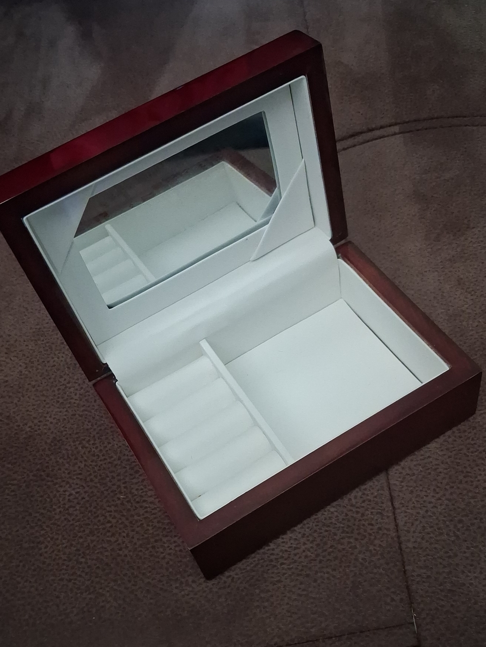 Wood Look Jewelry Box  Cherry Finish with White Interior